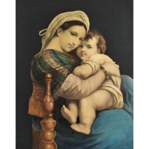 Madonna, 19th Century Watercolor Lithograph