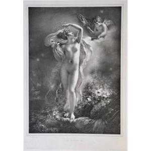 19th Century Mythological Lithograph Of Danaë 
