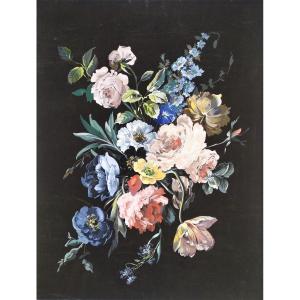 Roses Tulip Flowers Antique Gouache Drawing