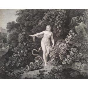 Snake And Eve 18th C Etching Engraving Old Print