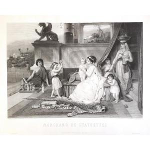 Engraving The Dealer Of Statuettes After Brochart Ancient Greece Etching 19th C Old Print