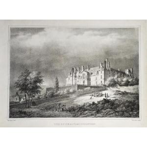 Ecouen French Castle 19th C Lithograph By Charles Motte Old Print