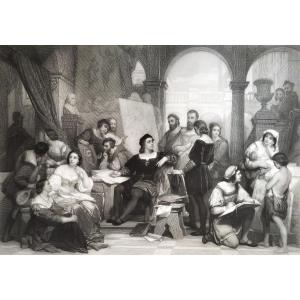 Etching Large Engraving Atelier Raphael After Nicaise De Keyser, 19th Century
