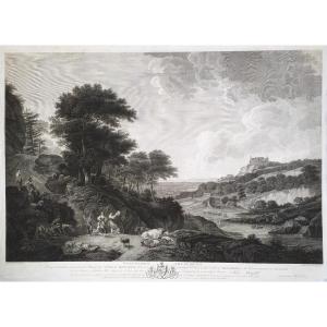 Landscape Antique Etching 18th C Engraving After Nicolas Berchem Bentheim Castle Old Print