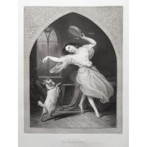 Etching Esmeralda, 19th-century Engraving By Jazet After Steuben, Notre-dame De Paris