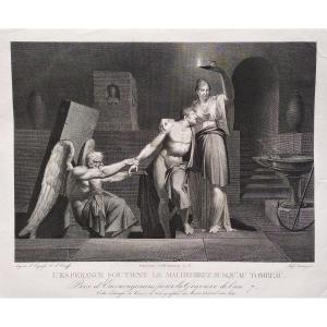 Antique Neoclassical Allegorical Engraving Hope, 19th C Etching Empire Period Old Print