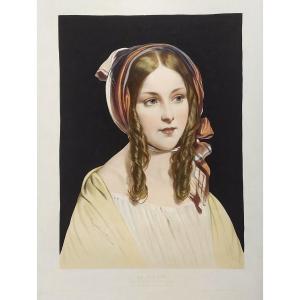 The Pretty Scottish Girl Antique Colored Lithograph By Emile Lassalle 19th C