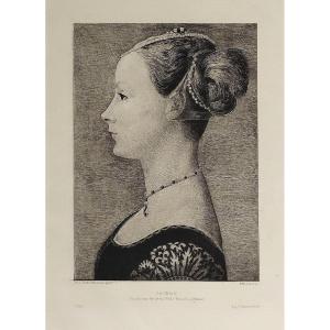 Portrait Of A Lady  Etching Antique Engraving By Etienne Gabriel Bocourt