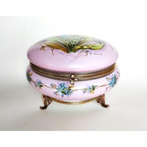Large Antique Hand Painted Porcelain Candy Box Signed 19th C