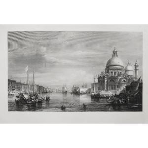 Venice Basilica Of Santa Maria Della Salute Etching, 19th Century Old Print