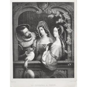 Carnival Of Venice, 19th-century Lithograph After Pingret