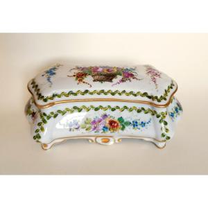 Hand Painted Porcelain Box Floral Decor 19th C