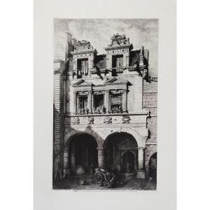 La Rochelle Architectural Etching By Octave De Rochebrune Engraving 19th C