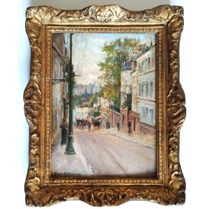 Paris Montmartre Cityscape Oil Painting On Wood Panel By Paul Louis Delance