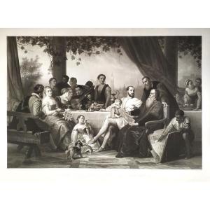Meeting Of Artists At Véronèse's Large Engraving After édouard Hamman Etching 19th C