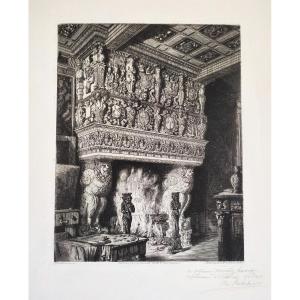 Etching By Octave De Rochebrune Château De Terre-neuve 19th C Architectural Engraving