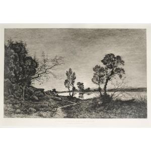 Harpignies Landscape Etching 20th Century Engraving Old Print
