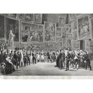 Large Engraving By Jazet Salon Des Artistes Français 1824 With Charles X 19th C