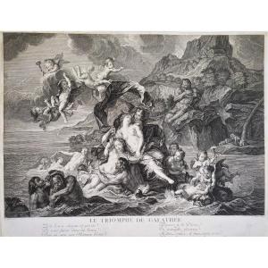 Triumph Of Galatea Mythological Engraving 18th C Etching After Antoine Coypel