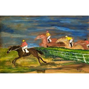 Gabriele Varese Gouache Horse Race 20th Century