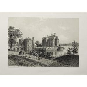 Castle Bretesche 19th Century Lithograph By Felix Benoist Old Print