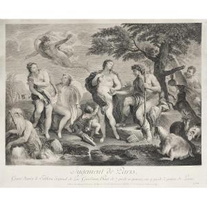 Mythological Engraving Judgement Of Paris By Beauvarlet After Giordano Etching Old Print