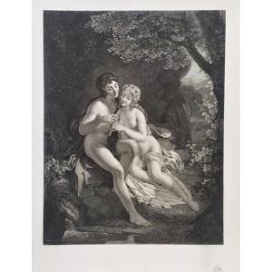 19th C Neo-classical Etching Mythologie Engraving Daphnis And Chloé