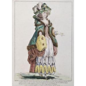 Watercolored Etching After Watteau 18th C Engraving Old Print