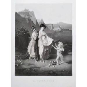 Large Engraving By Après Brochart Neo-classical Style Etching 19th C Old Print