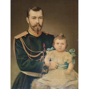 Tsar Nicholas II And Grand Duchess Olga 20th Century Chromolithograph