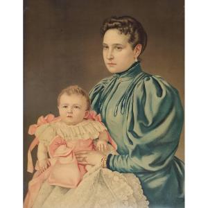 Tsarina Alexandra And Grand Duchess Olga Chromolithography 20th Century Old Print