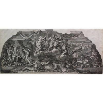 17th Century Greek Mythology, Mythological Etching Project Of Ceiling By Pierre De Cortona