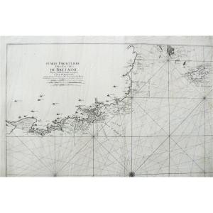 Old Geographical And Marine Map Of The Côtes De Bretagne Anse De Goulven l'Isle d'Ouessant 18th