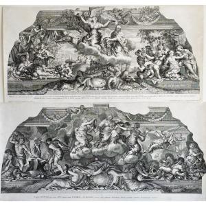 Barberini Palace Ceiling  Frescoes Engraved By Giacomo De Rossi After Cortona Pair Engravings