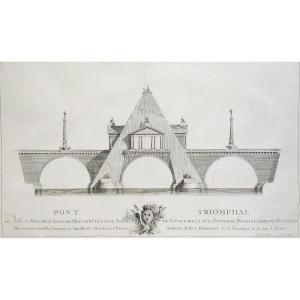 Architecture Triumphal Bridge 18th Century Engraving By Bichard After Challe