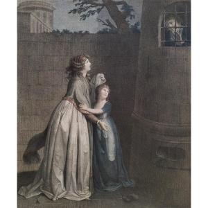 Watercolored Engraving After Boilly The Painful Separation