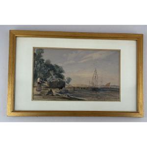 Watercolor "souvenir Of Plougastel" From The 19th Century