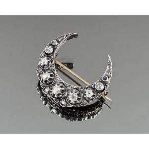 Gold, Silver And Diamond Crescent Moon Brooch From The Napoleon III Period 