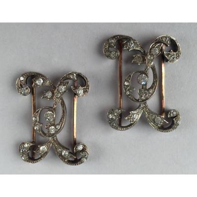 Pair Of Rhinestone Shoe Buckles From The Late XIXth Century