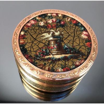 Round Case Varnish, Straw Marquetry And Gold, Paris 1768-1774