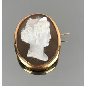Gold Brooch Set With A Woman's Head Cameo, Napoleon III Period