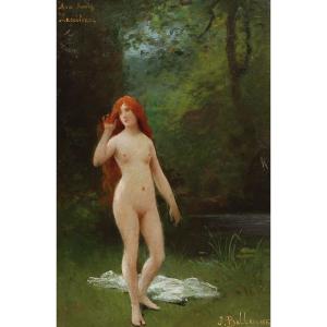 Jules-frédéric Ballavoine (1842-1914) Young Redhead Woman, Naked At The Edge Of A River