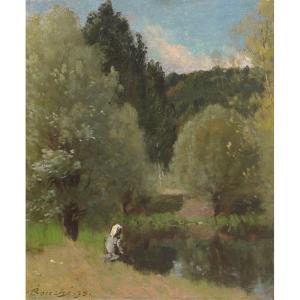 Louis Alexandre Bouche, (1838-1911) Woman Seated At The Water's Edge, 1899 Oil On Canvas 46x38cm