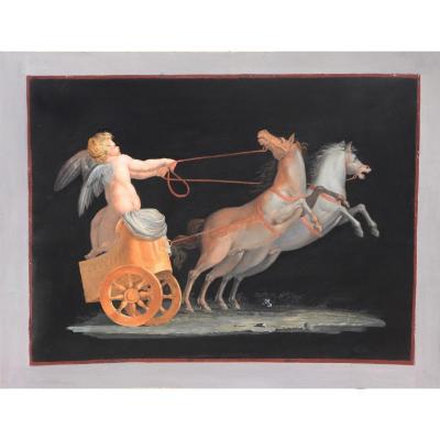 Pair Of Gouaches On "pompeian" Paper On Black Background.