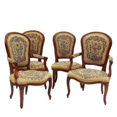 A Pair Of Convertible Armchairs And A Pair Of Louis XV Period Chairs