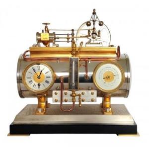 French Industrial Automaton Clock, Horizontal Steam Engine