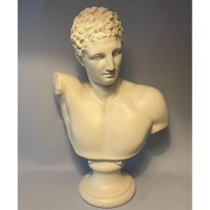 Bust "hermes Of Praxiteles" In Plaster (mercury Or Hermes) - H 54