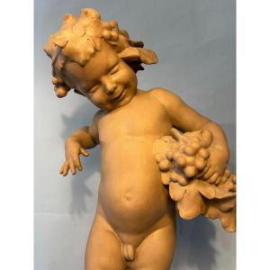 Terracotta Sculpture From Sevres "bacchus Child" Signed Malric 