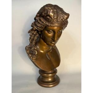 Bronze Bust Of Ariadne F. Barbedienne (bacchus, Antinous)