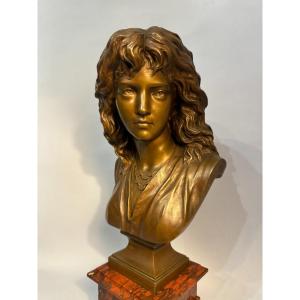Bust Of A Young Woman H43 Bronze E. Aizelin "mignon" Barbedienne, Colas.